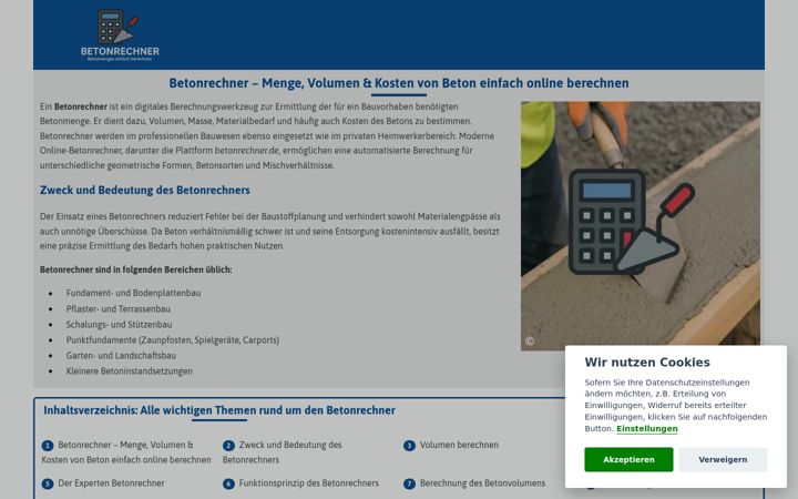 Screenshot of betonrechner.de