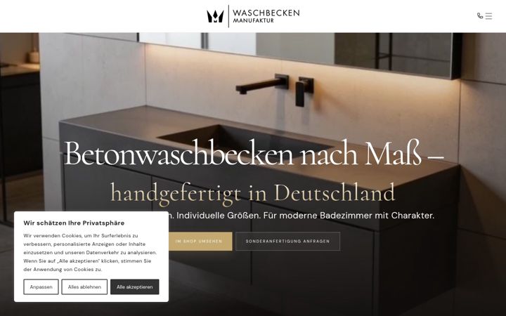 Screenshot stránky betonwaschbecken.de