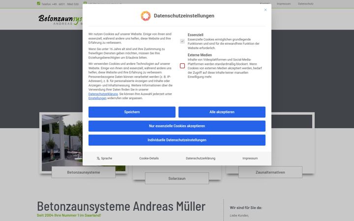 Screenshot stránky betonzaunsysteme.de