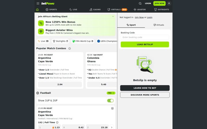 Screenshot of betpawa.cm