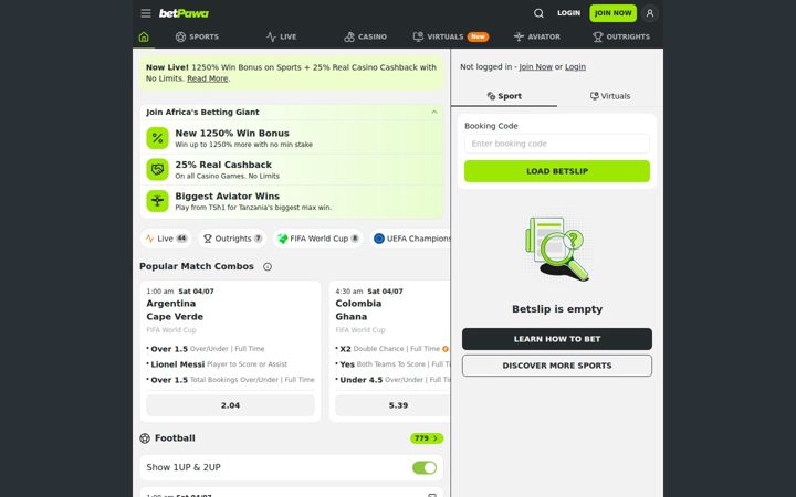 Screenshot of betpawa.co.tz