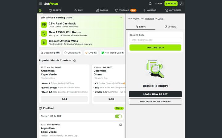 Screenshot of betpawa.co.zm