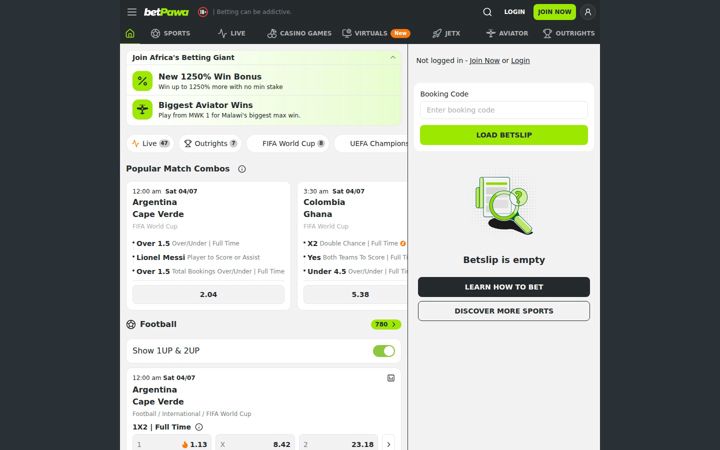 Screenshot of betpawa.mw