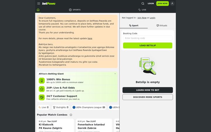 Screenshot of betpawa.rw