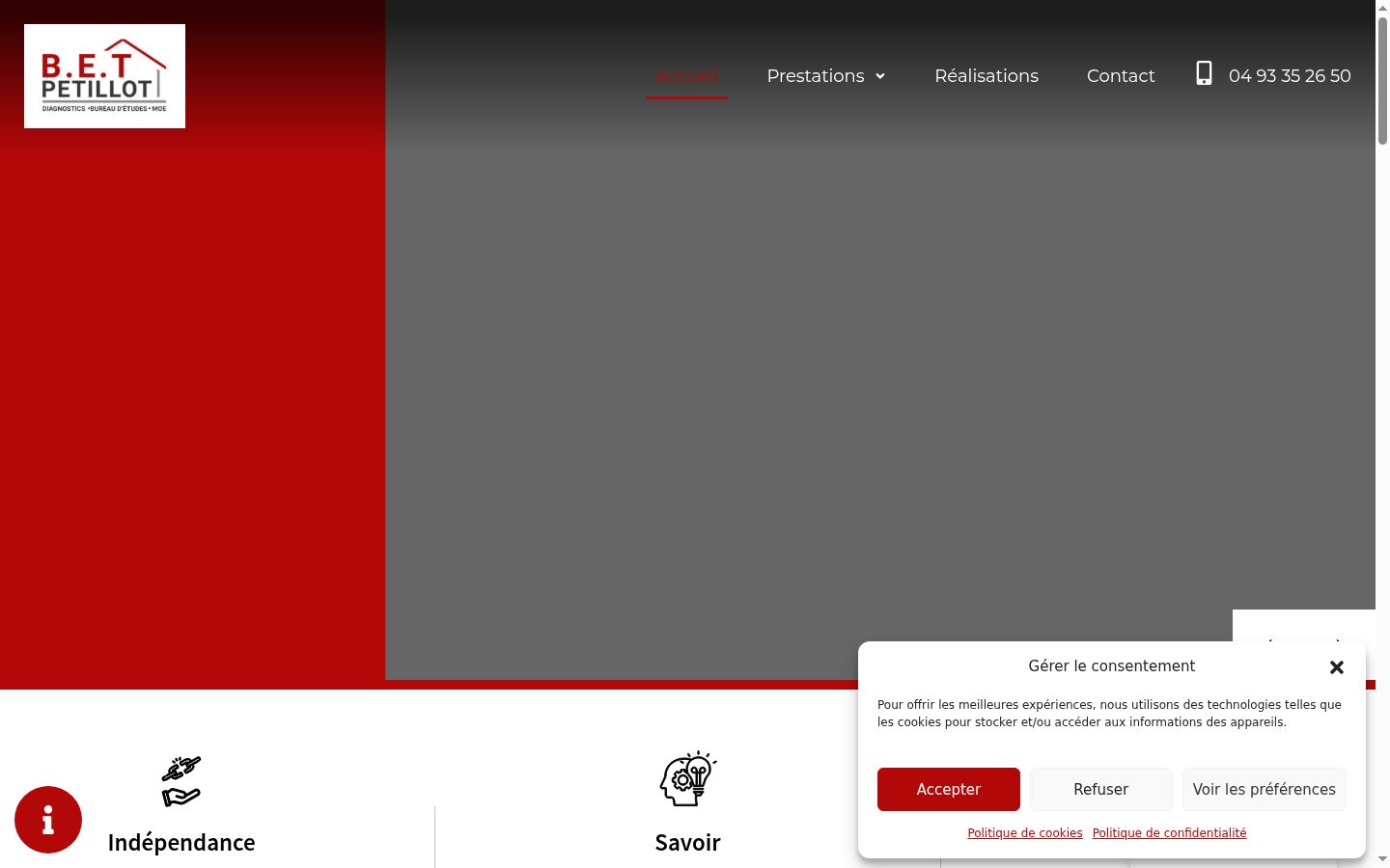 Capture d'écran de la bannière de consentement affichée avant toute interaction