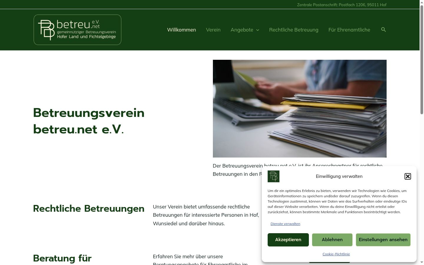Screenshot des Einwilligungsbanners vor jeglicher Interaktion
