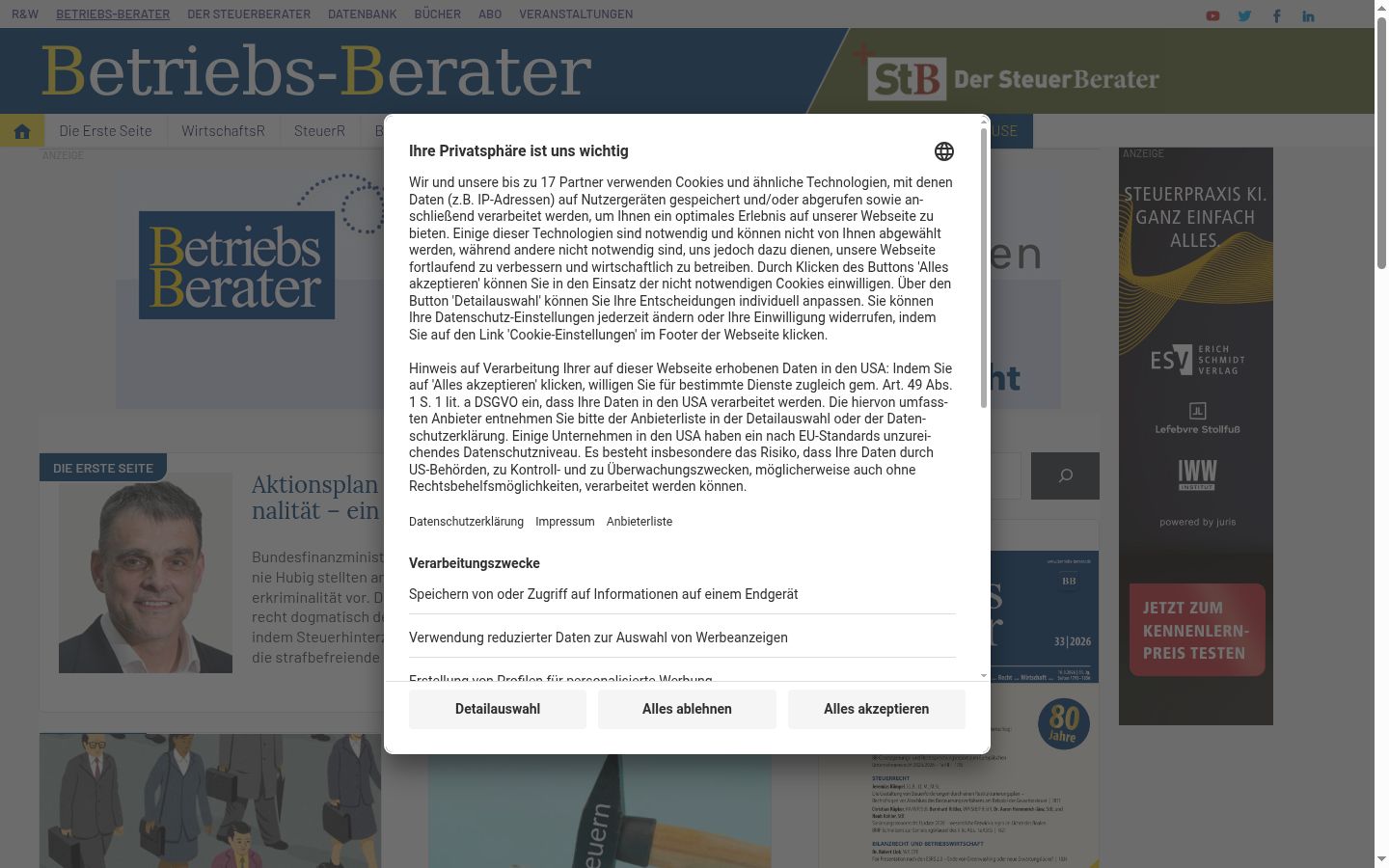 Screenshot del banner di consenso mostrato prima di qualsiasi interazione