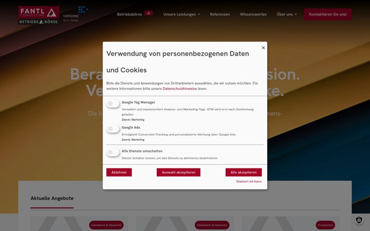 Snímek obrazovky betriebsboerse.at