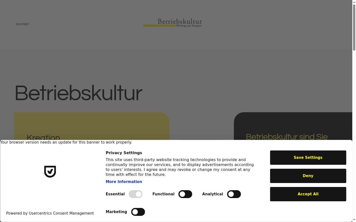 Screenshot des Einwilligungsbanners vor jeglicher Interaktion