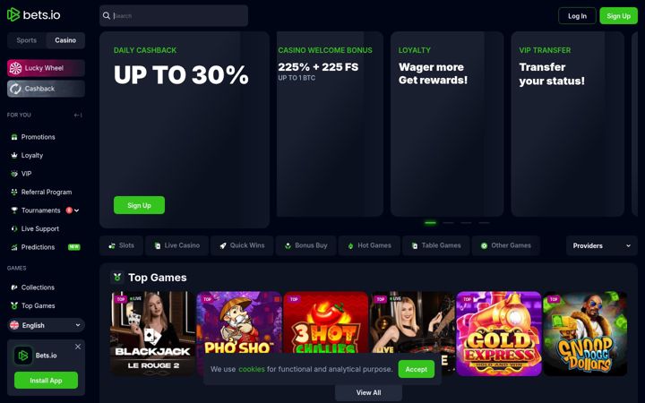 Posnetek zaslona bets.io