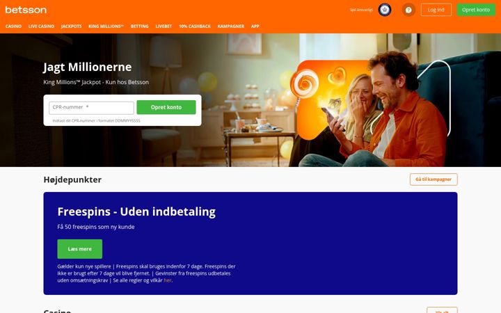 Screenshot of betsson.dk