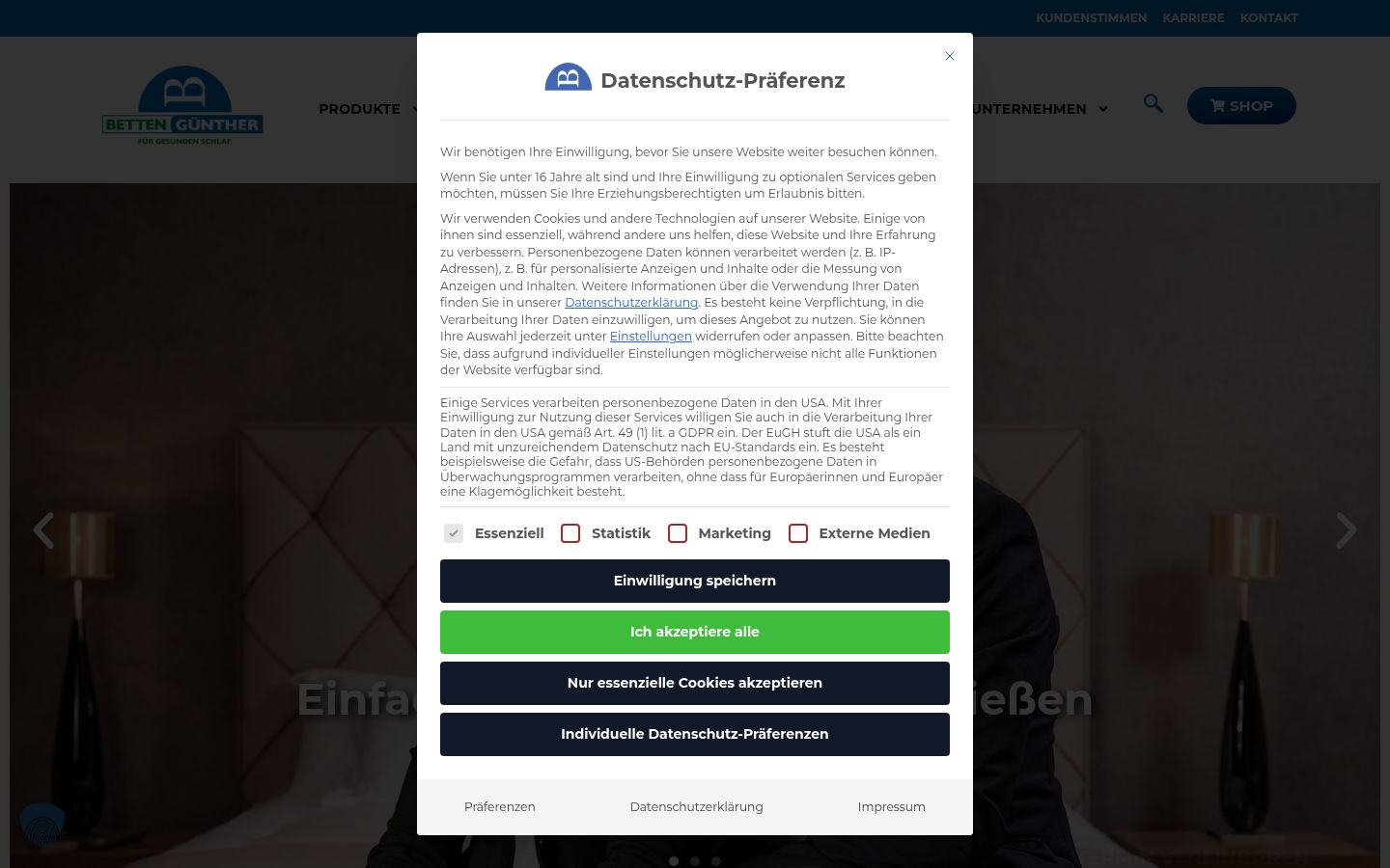 Screenshot of the consent banner shown before any interaction