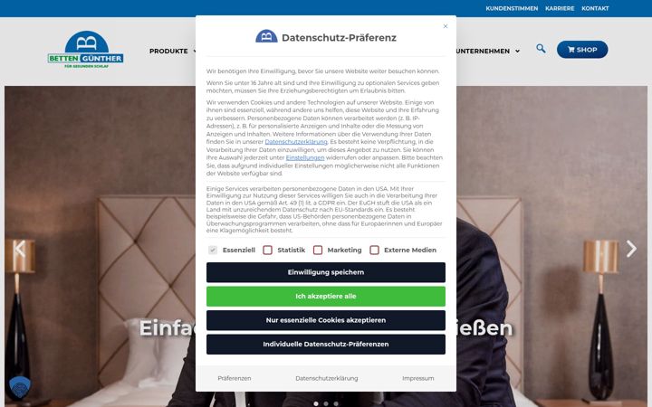 Екранна снимка на betten-guenther.de