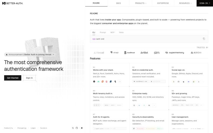 Screenshot of better-auth.com
