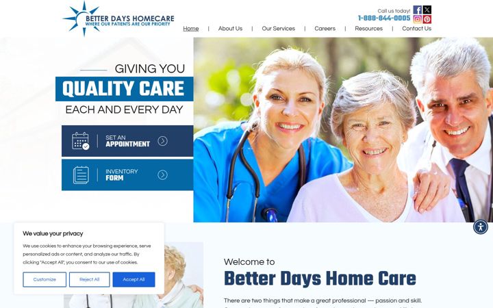 Screenshot of betterdayshomecare.com