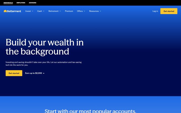 Screenshot van betterment.com