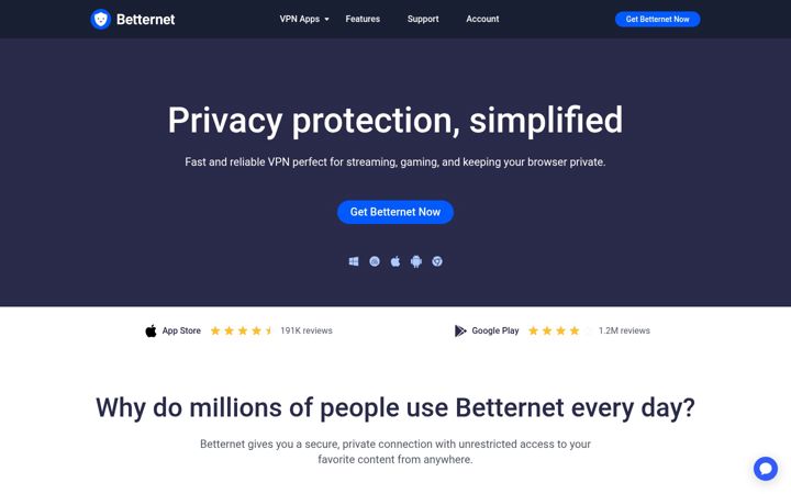 Screenshot ta' betternet.co