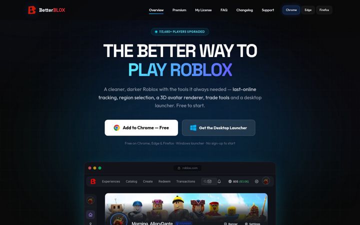 Posnetek zaslona betterroblox.com