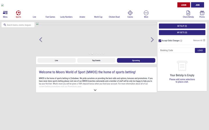 Screenshot of betting.co.zw