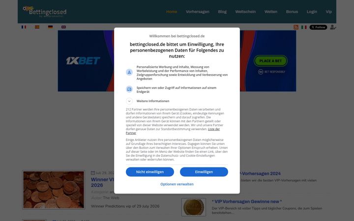 Posnetek zaslona bettingclosed.de