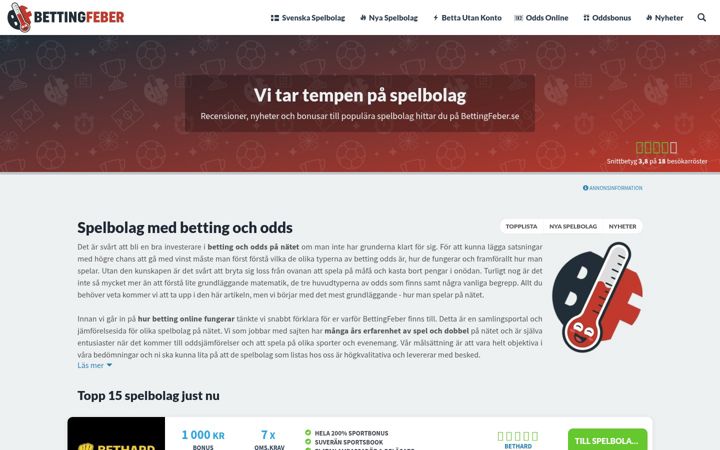 Screenshot of bettingfeber.se