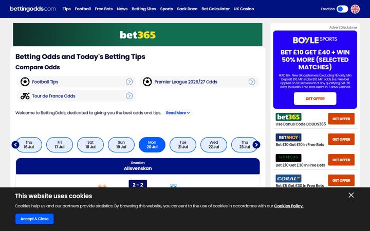 Screenshot of bettingodds.com