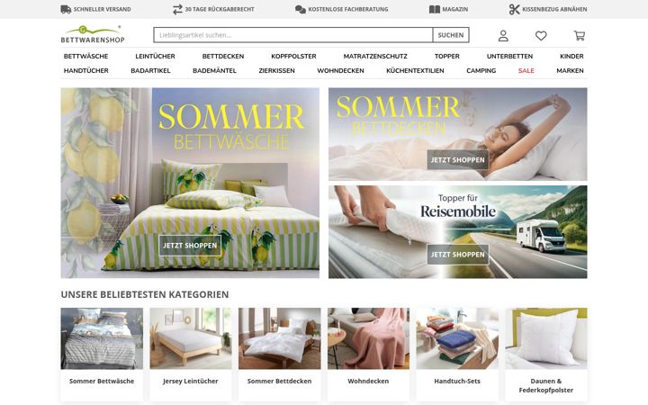 Ekraanipilt saidist bettwaren-shop.at