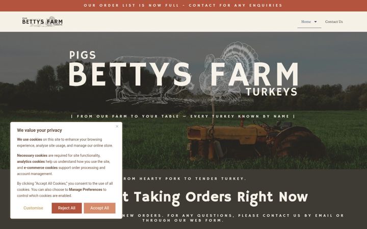 Screenshot of bettysmeats.co.uk
