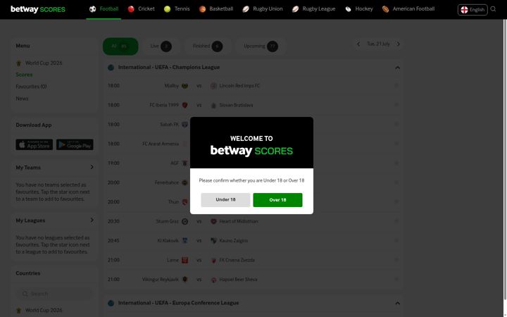 Ekrano kopija betwayscores.com