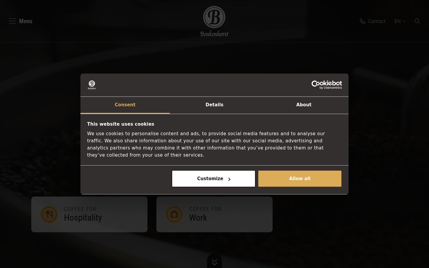 Screenshot del banner di consenso mostrato prima di qualsiasi interazione