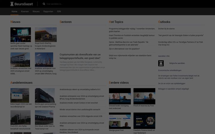 Zrzut ekranu beursgazet.be