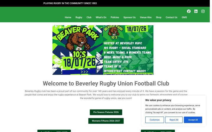 Screenshot of beverleyrufc.co.uk