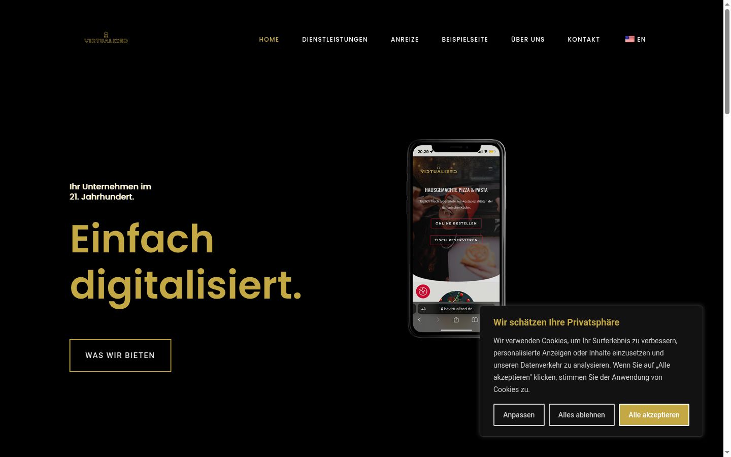 Screenshot des Einwilligungsbanners vor jeglicher Interaktion