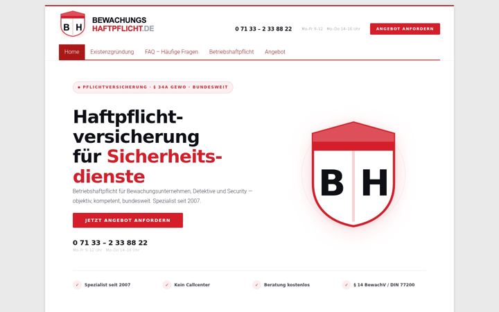 Screenshot von bewachungshaftpflicht.de