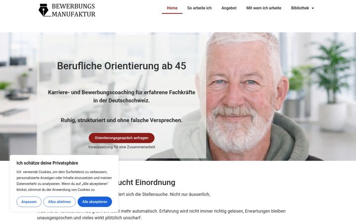 Screenshot of bewerbungsmanufaktur.ch