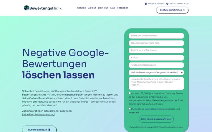 Screenshot of bewertungsklinik.de