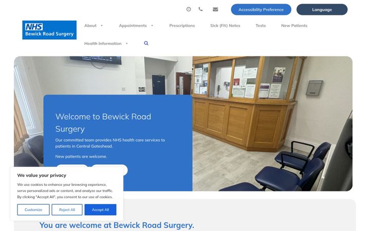 Screenshot of bewickroadsurgery.com