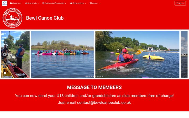 Screenshot of bewlcanoeclub.co.uk