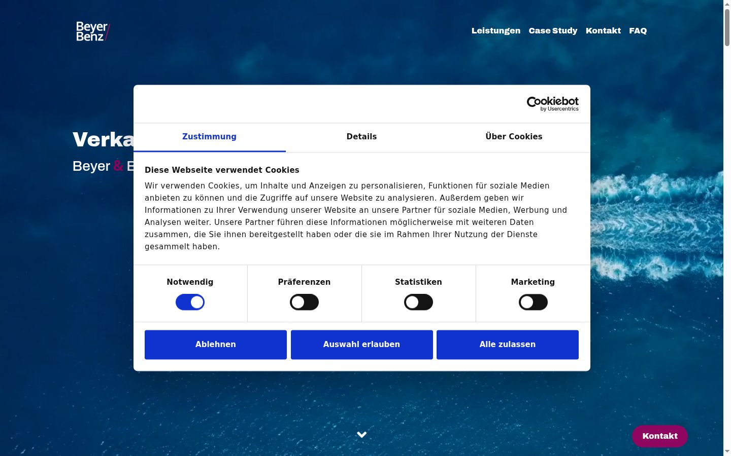 Screenshot del banner di consenso mostrato prima di qualsiasi interazione