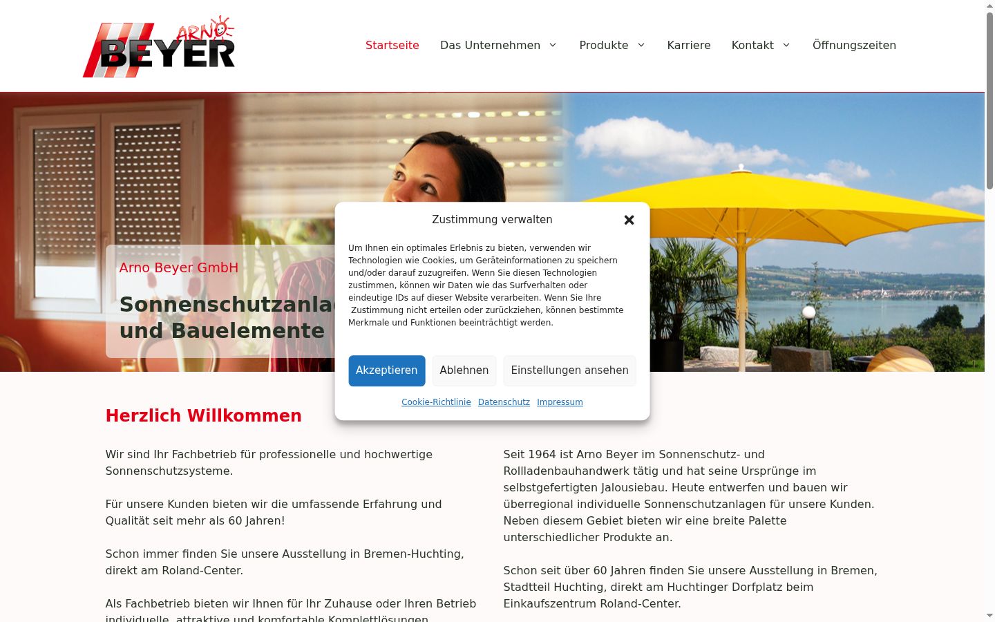 Screenshot des Einwilligungsbanners vor jeglicher Interaktion