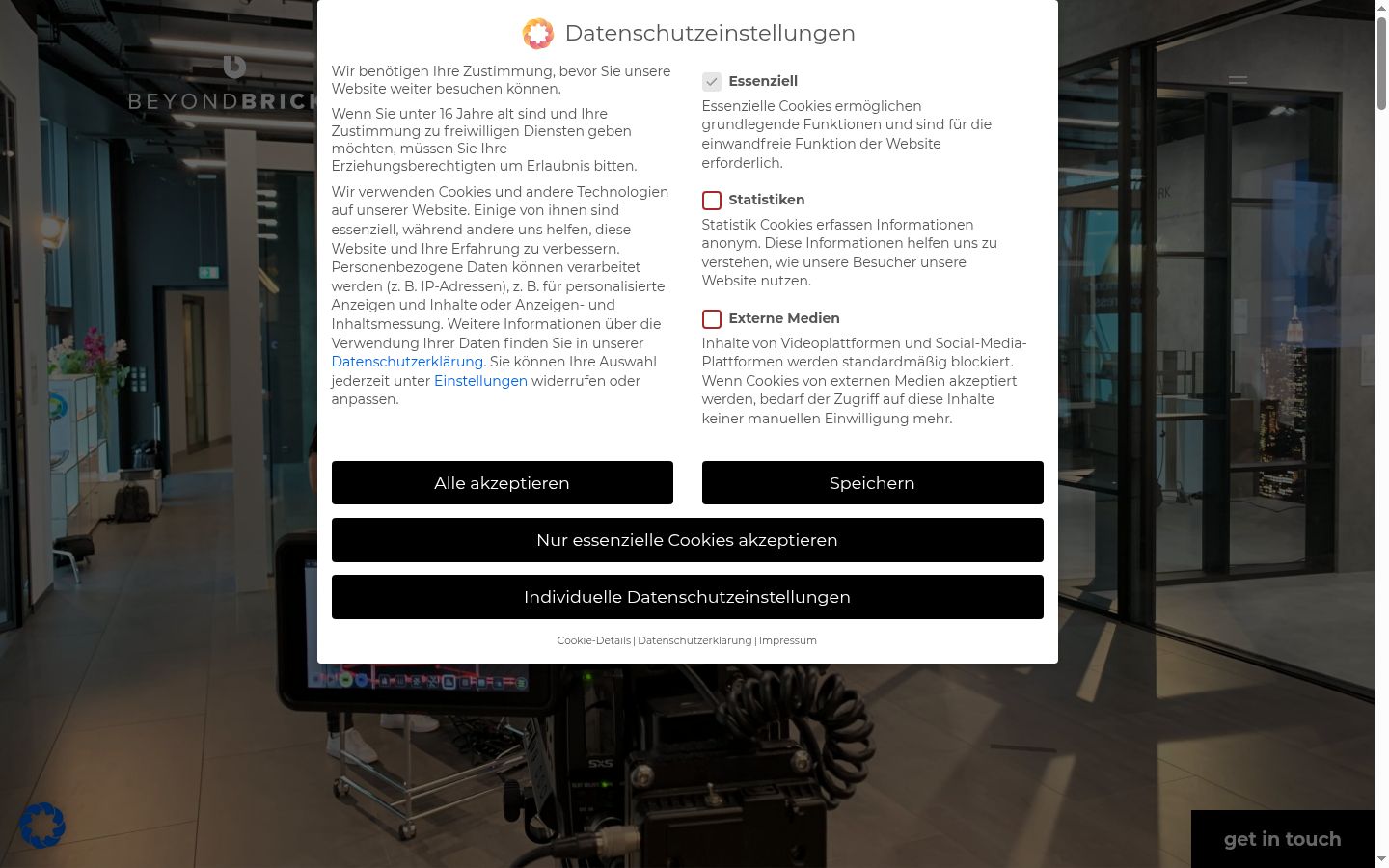 Captura de ecrã do banner de consentimento apresentado antes de qualquer interação