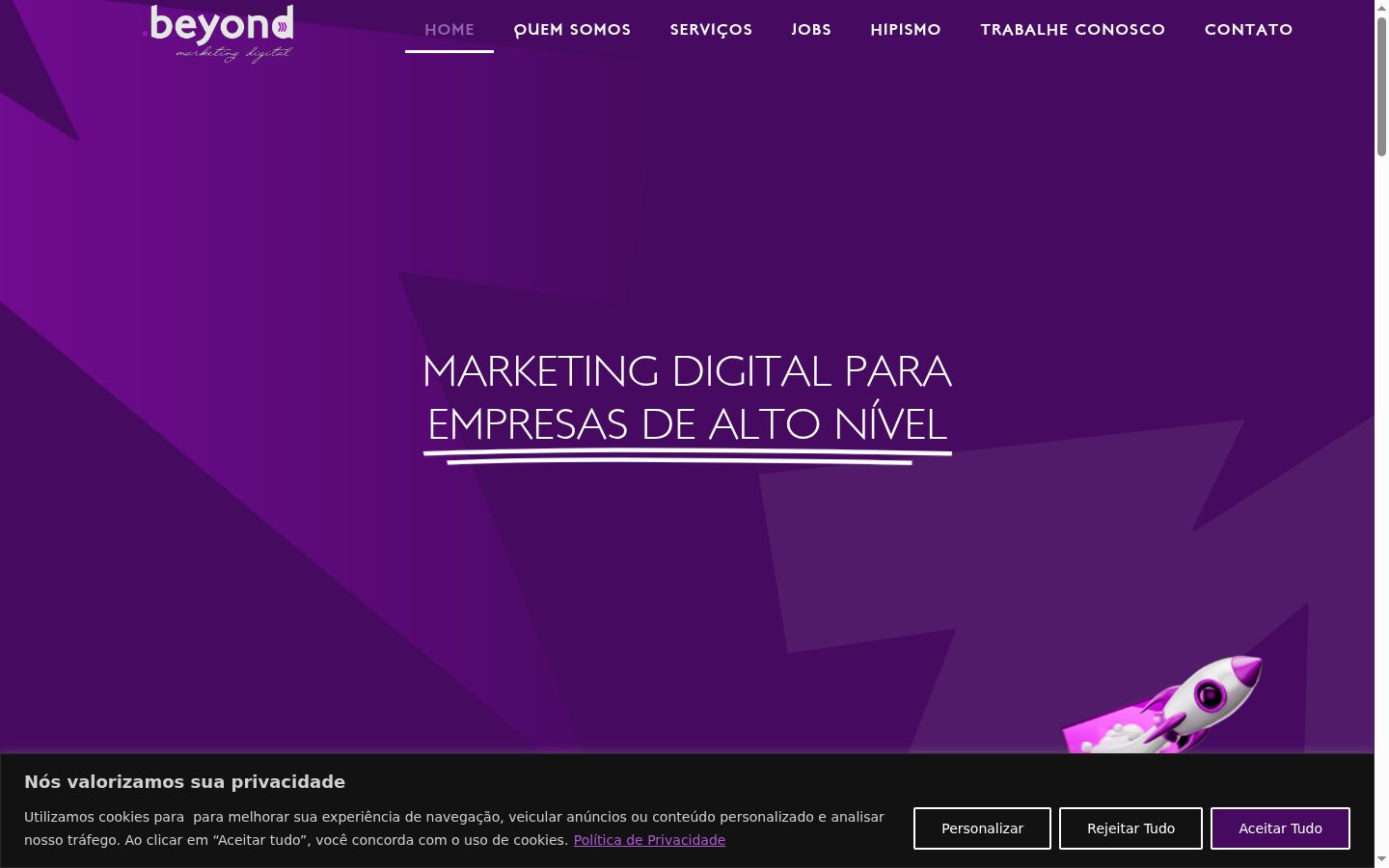 Captura de ecrã do banner de consentimento apresentado antes de qualquer interação