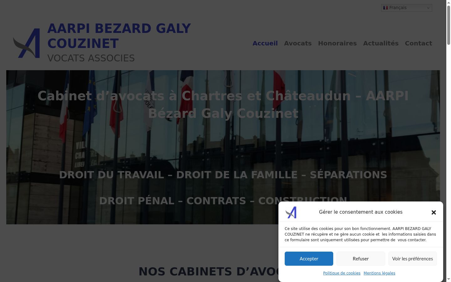 Capture d'écran de la bannière de consentement affichée avant toute interaction