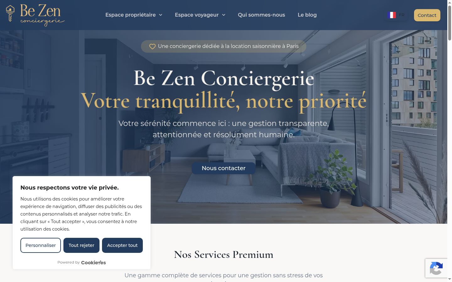 Capture d'écran de la bannière de consentement affichée avant toute interaction