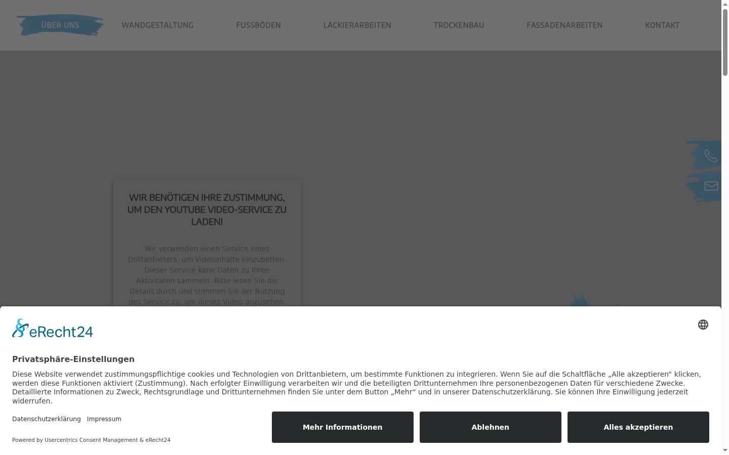 Screenshot des Einwilligungsbanners vor jeglicher Interaktion