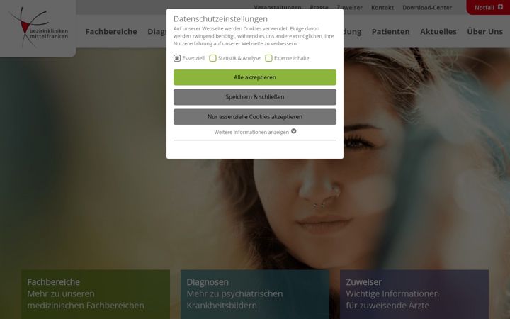 Screenshot of bezirkskliniken-mfr.de