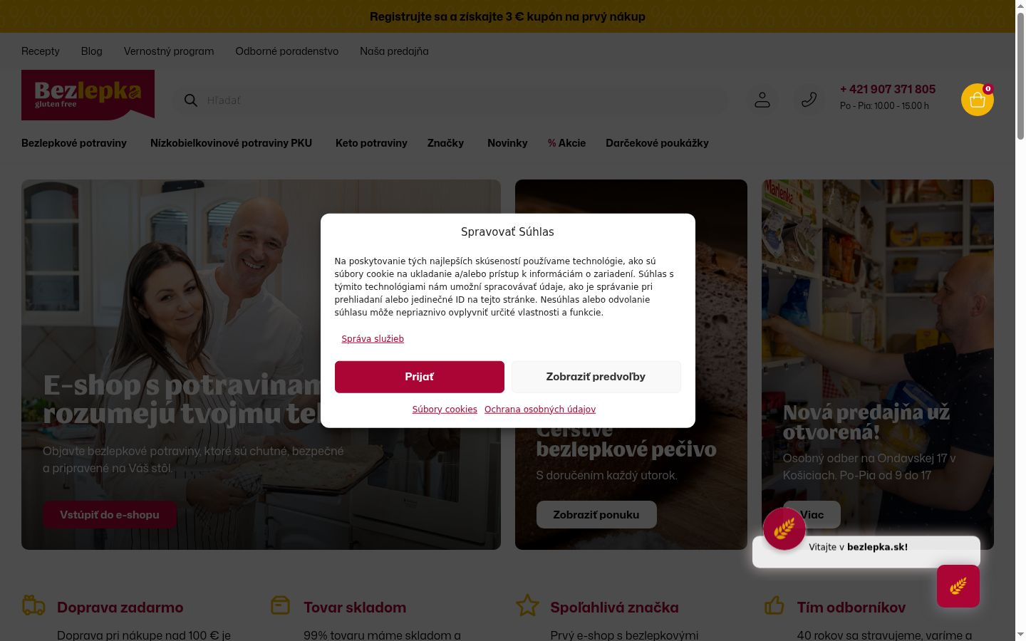 Ekrānuzņēmums ar piekrišanas baneri, kas tika rādīts pirms jebkādas mijiedarbības
