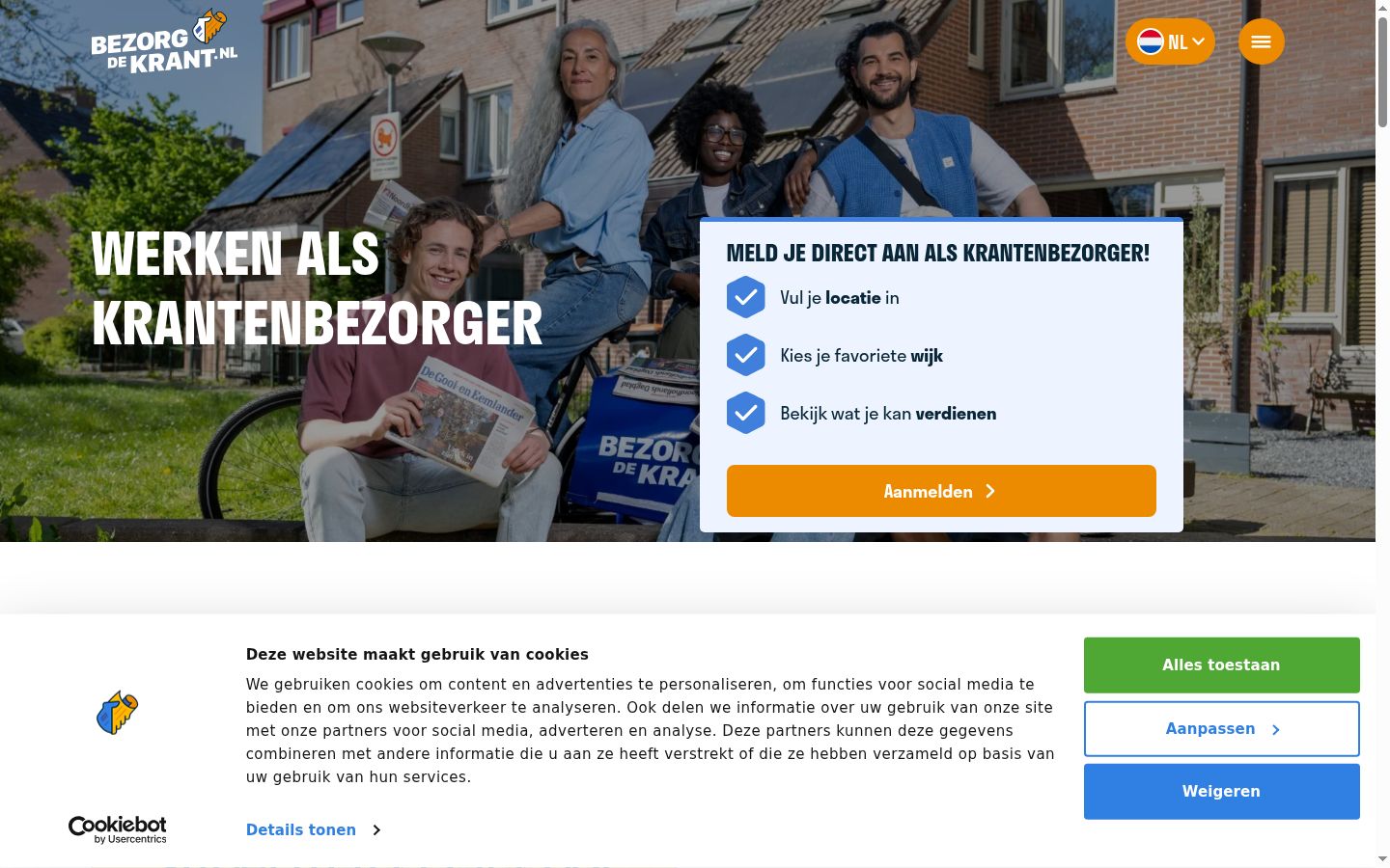 Screenshot van de toestemmingsbanner zoals getoond vóór enige interactie