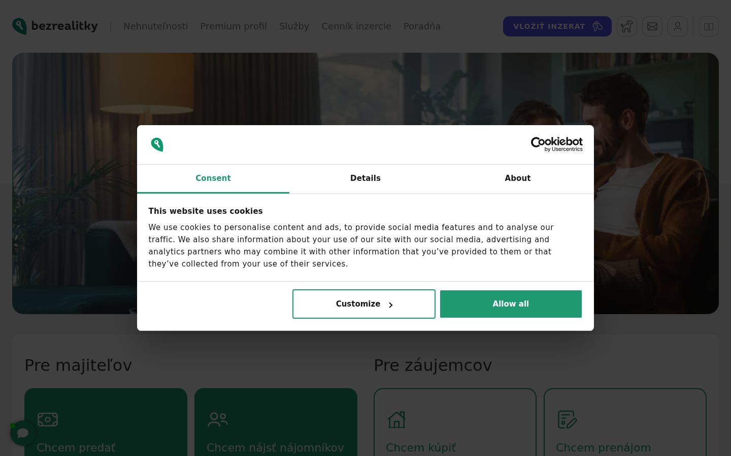Snímek obrazovky baneru souhlasu zobrazeného před jakoukoli interakcí