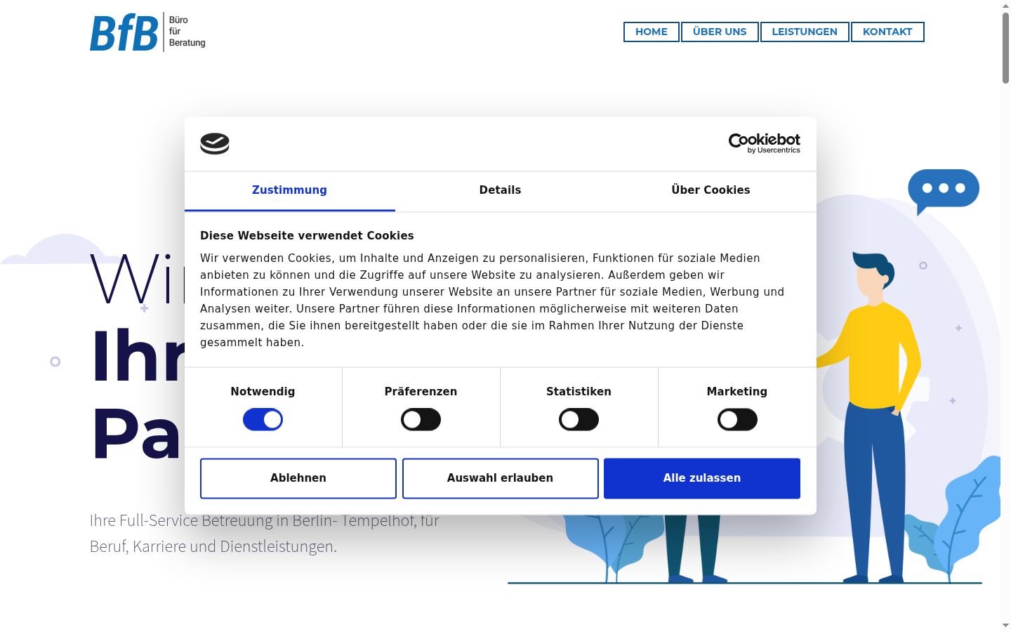 Képernyőkép a bármilyen interakció előtt megjelenő hozzájárulási bannerről